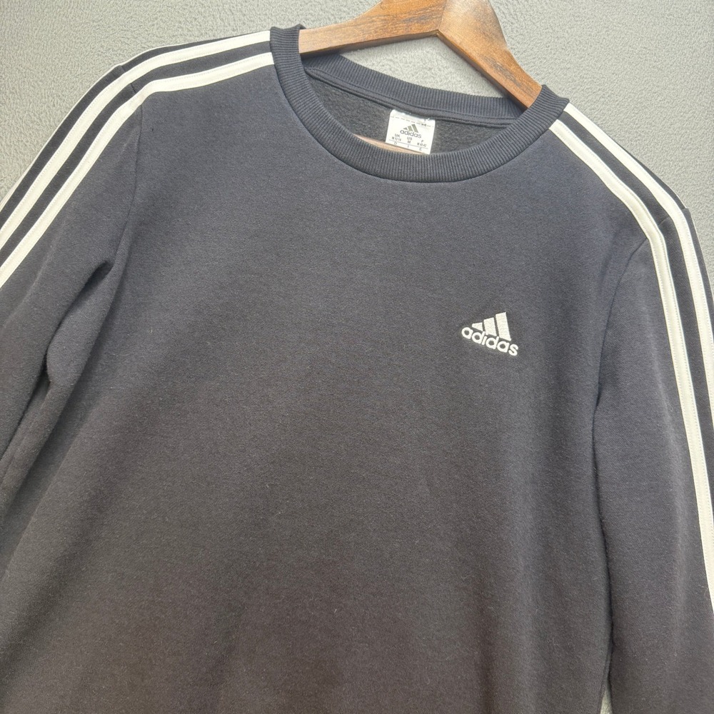 Adidas Essentials 3-Stripes Sweatshirt Mens M Black White Fleece Pullover Active
